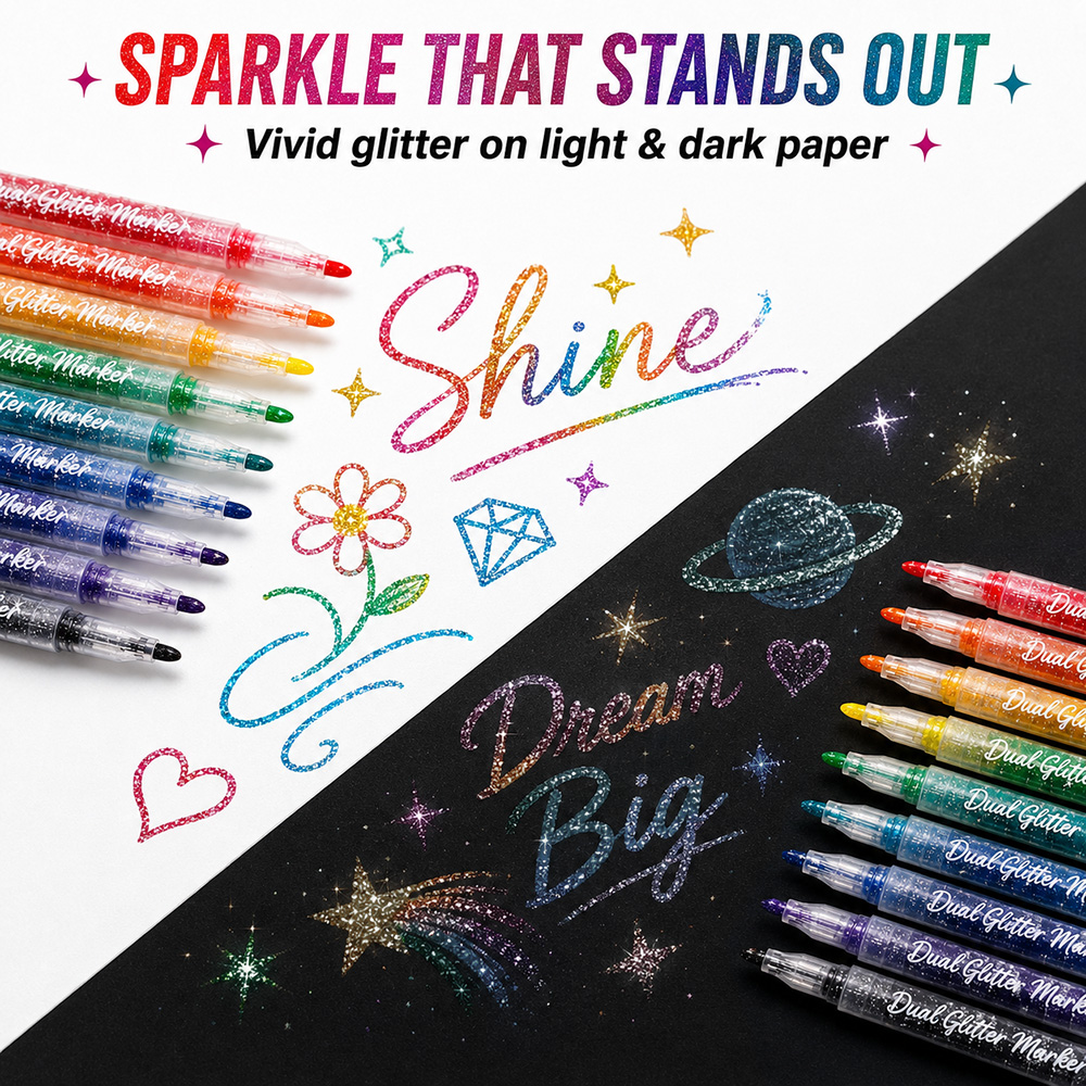 12Pcs Dual Tip Glitter Markers - đánh giá và giá Light Art And Craft
