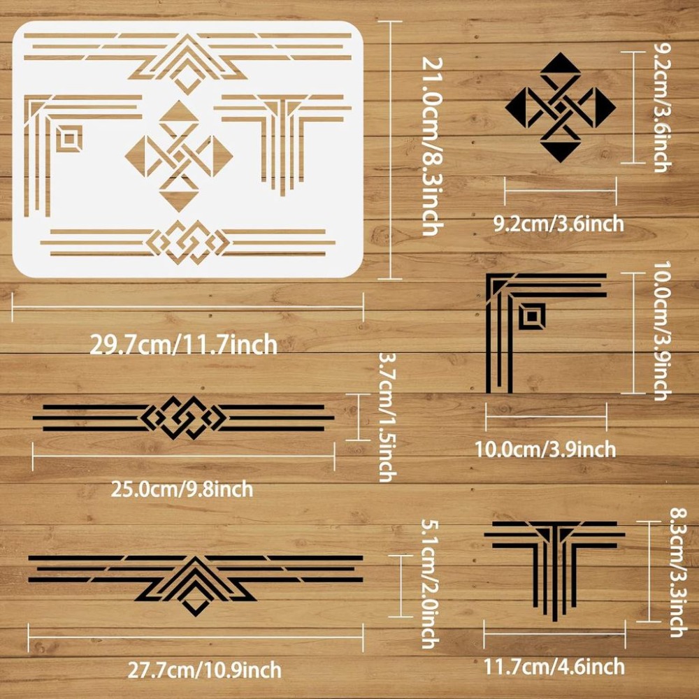 Geometric Border Stencil - 11. - đánh giá và giá Art Craft Template