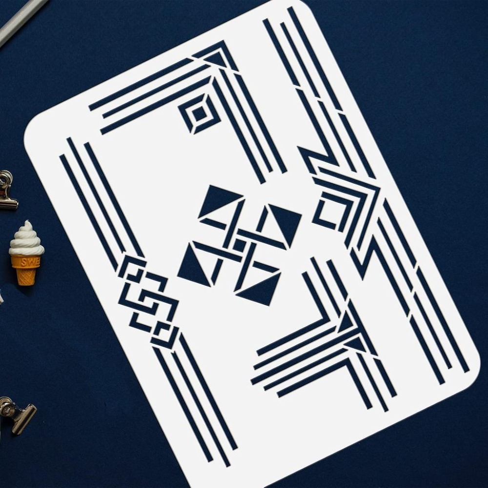 Geometric Border Stencil - 11. - đánh giá và giá Art Craft Template