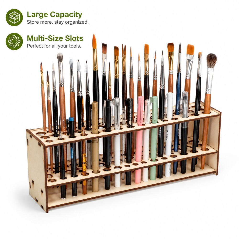 67-Slot Wooden Brush Holder Pr - đánh giá và giá Art Craft Organizer