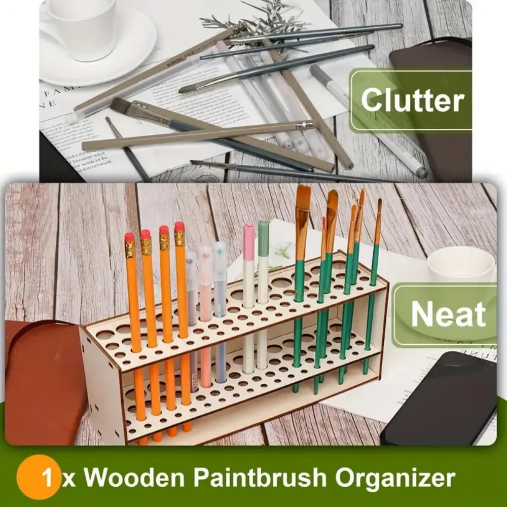 67-Slot Wooden Brush Holder Pr - đánh giá và giá Art Craft Organizer